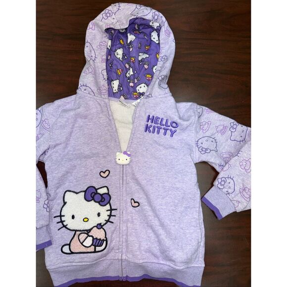 Hello Kitty Purple Zip Up Jacket with Hood Size Girls 7 - Picture 2 of 7